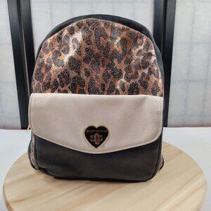 Betsey Johnson Cheetah Print B&W with Floral Lining Turn Lock & Zipper Backpack